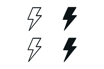 Fototapete - Lightning bolt icon set vector collection. Flash thunder symbols outline silhouette style. Electric power energy storm weather signs. High voltage charge graphics