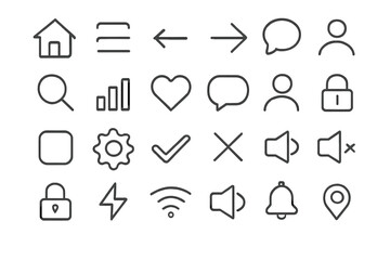 Poster - User interface line icon set for web and mobile app design. Essential UI UX vector collection. Minimal thin outline symbols for navigation, settings, profile, and messages.