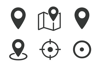 Poster - Location icon set vector graphic. Map pin pointer, destination marker, and GPS navigation symbols. Flat simple UI icons for web design, mobile app, and location services.