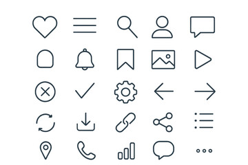 Fototapete - Line icon set web mobile user interface UI UX vector pack outline linear style transparent background navigation communication social media design elements