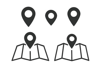 Poster - Location pin icon set. Map pointer and destination marker for GPS navigation. Flat vector graphic for web, app, and UI design. Simple location symbol collection.