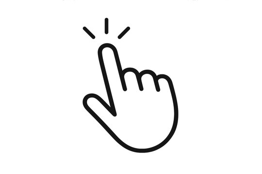 Hand cursor click icon. Finger pressing or tapping a button. Pointer for computer mouse. Website interface element for web design, UI, UX. Touchscreen gesture, select symbol.
