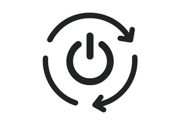 Poster - Power button with circular arrows icon. Reboot, restart, refresh and reset symbol for energy recycling, electricity, tech interface, system update loop concept vector illustration
