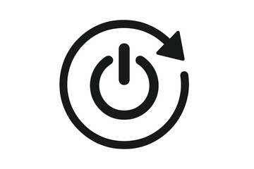Poster - Restart power button with circular arrow icon. Reboot, reset, refresh, update, power cycle, on off control symbol. Black glyph vector illustration for technology user interface.