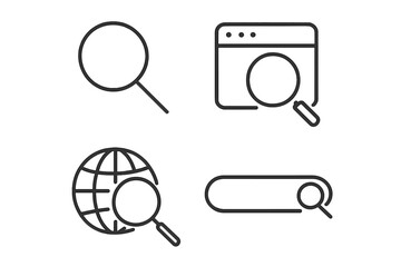 Poster - Vector search icon collection. Thin line magnifying glass pictogram set for web, internet, and global search. Browser and search bar symbols for app and website UI/UX design.