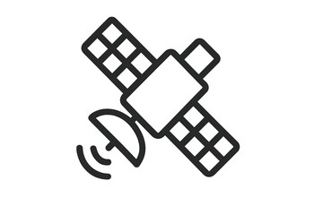 Poster - Satellite communication vector icon. Space technology GPS navigation broadcast dish antenna symbol. Outline pictogram for app UI and web infographics of connectivity and telemetry.