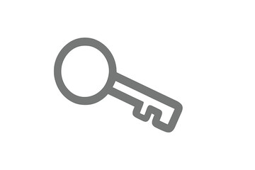 Poster - Minimalist skeleton key outline icon for security access and password login concepts, simple gray metal key silhouette symbol, flat vector illustration on transparent background