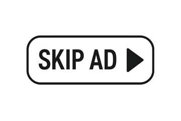 Poster - Skip ad button icon for online video player. Minimal outline play label enabling users to bypass advertisements in streaming media. UX UI element for web app, vector illustration.