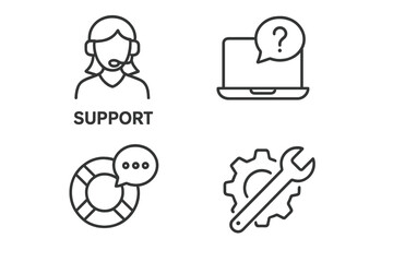 Fototapete - Support customer service help icons set. Linear flat style vector graphics for websites applications. Technical assistance helpdesk maintenance symbols collection
