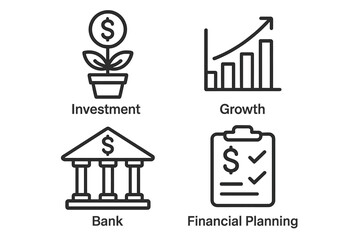 Fototapete - Financial business icons set vector flat linear style investment growth bank planning concept outline symbols web application graphic design commercial money finance