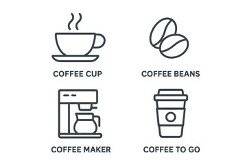 Fototapete - Coffee icons set vector flat linear style web applications UI UX design beverage cafe restaurant drink espresso beans maker cup takeaway outline editable stroke