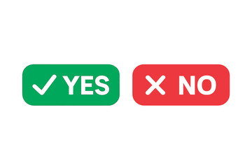 Poster - Decision yes and no buttons icon set, green checkmark approval accept symbol and red cross reject decline choice for app UI, website interface, voting, flat vector illustration