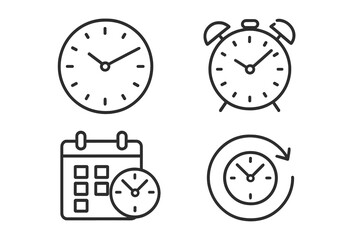 Fototapete - Time clock icons set vector flat linear style web application UI design schedule alarm calendar refresh cycle outline stroke graphic resources interface