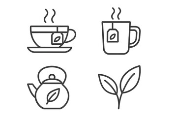 Poster - Tea line icon set. Teacup, mug, teapot, leaf symbols. Hot drink, beverage concept for cafe menu, website, application. Minimalist outline vector icons with editable stroke.