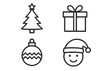 Fototapete - Christmas holiday icons set vector flat linear style. Xmas tree gift box ornament santa claus face. Festive winter symbols web app UI design elements editable stroke