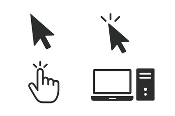 Poster - Set of flat computer icons. Cursor arrow, clicking hand pointer, laptop, and desktop PC. Vector collection for website UI design, application interface, and digital concepts.