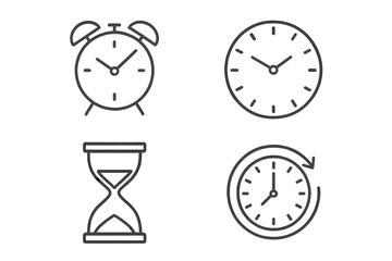Fototapete - Time management business icons set. Clock alarm timer hourglass schedule deadline symbols. Linear flat outline style web app UI interface design. Office productivity work elements vector