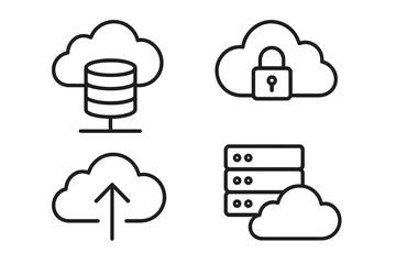 Poster - Cloud storage database server security line icons set. Digital data protection transmission outline vector collection. Linear style technology symbols