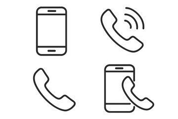 Fototapete - Phone call mobile smartphone telephone communication line icons set. UI web app linear outline vector symbols. Contact call connection pictogram collection interface
