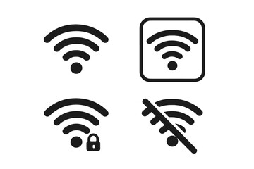 Fototapete - WiFi wireless network icon set vector collection. Internet connection symbols secure locked disabled signal. App interface UI elements isolated transparent