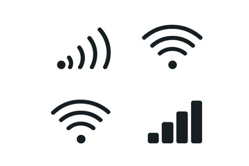 Poster - Wireless network signal flat icons set. WiFi connectivity symbols cellular signal strength bars vector graphics for apps websites UI design communication technology