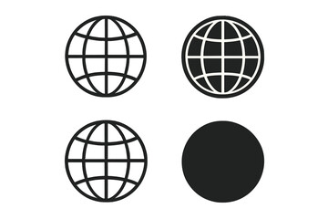 Fototapete - Globe world earth planet icon set collection vector graphics. International global business symbols. Website navigation elements. Travel geography map icons pack design