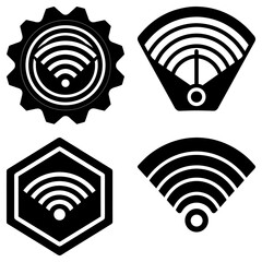 Poster - A collection of four wifi signal icons in different shapes and designs in black and white color