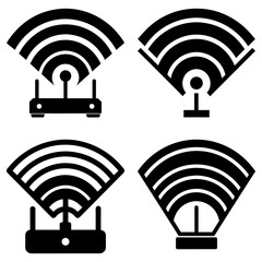 Poster - Four wifi router icons with signal waves in a square arrangement on a white background vector image