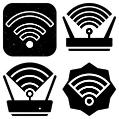 Poster - Collection of wifi signal icons in black and white with varying shapes and antenna designs shown together