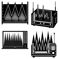 Poster - Black and white illustration of various devices displaying signal waveforms and data visualizations shown together