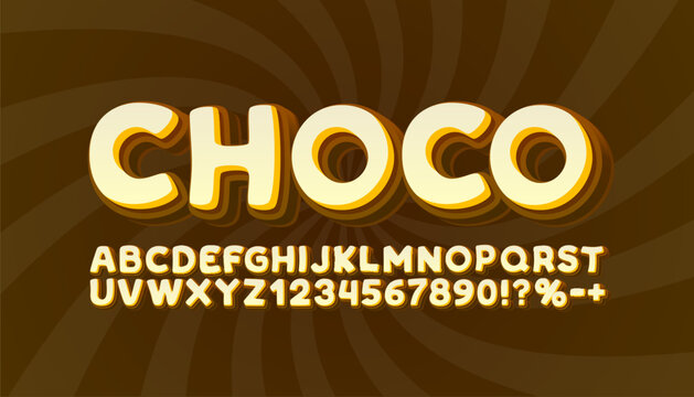 Choco font, English alphabet and numbers sign. Vector illustration