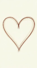 Poster - Brown line-drawn heart shape on beige background, simple design, Valentine's Day symbol, free space inside heart for text or logo