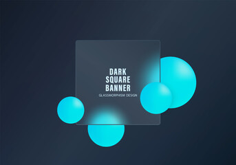 Poster - Dark glassmorphism square banner with blue spheres