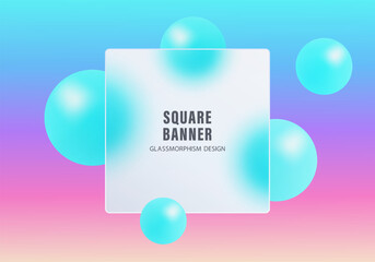 Poster - Light square glassmorphism banner with cyan spheres