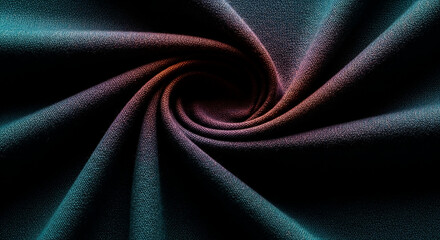 Poster - Swirling teal, purple, and orange fabric texture creating a vortex effect, showcasing textile design and material quality, ideal for background or presentation