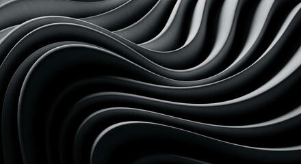 Poster - Abstract image of dark gray curved lines creating a flowing, wave-like pattern.  Suggests movement, elegance, and modern design, suitable for background or presentation