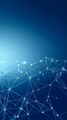 Poster - Abstract network background with connected glowing nodes forming a complex system, blue backdrop, technology and science concept.