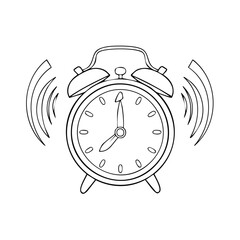 Poster - Hand drawn outline illustration of a traditional twin bell alarm clock sounding the wake up call