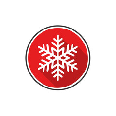 Poster - Flat design snowflake icon on red circular button with long shadow winter symbol