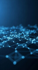 Poster - Abstract blue network visualization, glowing nodes and connecting lines represent digital connection, technology, communication, and global network