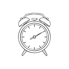 Poster - Vintage twin bell alarm clock hand drawn sketch illustration black and white line art