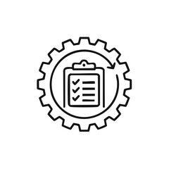Poster - Workflow icon of checklist on clipboard with gear, arrow, representing progress and tasks.