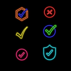Aufkleber - Mark stroke icon to the right for interface elements including confirmation boxes, neon style.approval buttons, completed steps and verified status indicators