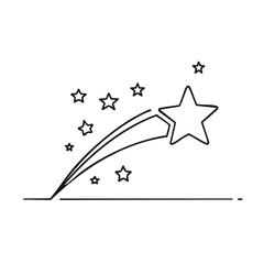 Poster - Shooting star illustration with star shapes and a trail, black outline.