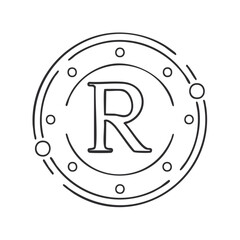 Poster - Illustration of the letter R inside a circle design with decorative elements in outline