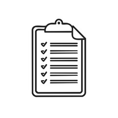 Poster - Checklist on Clipboard with Check Marks, Black Line Icon Style. Work, Task and Project Management Concepts