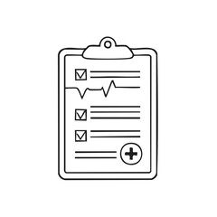Poster - Medical clipboard with checklist, pulse wave, and a plus sign for health and healthcare