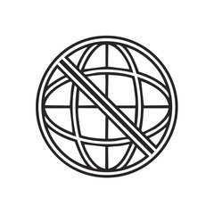 Poster - Line icon of a crossed out globe symbolizing no internet connection, offline status, or network error.