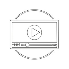 Poster - Outline illustration of video player interface with play button and slider, media player icon