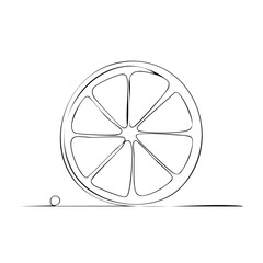 Poster - Ink drawing of a lemon slice with a small circle, minimalistic fruit illustration.